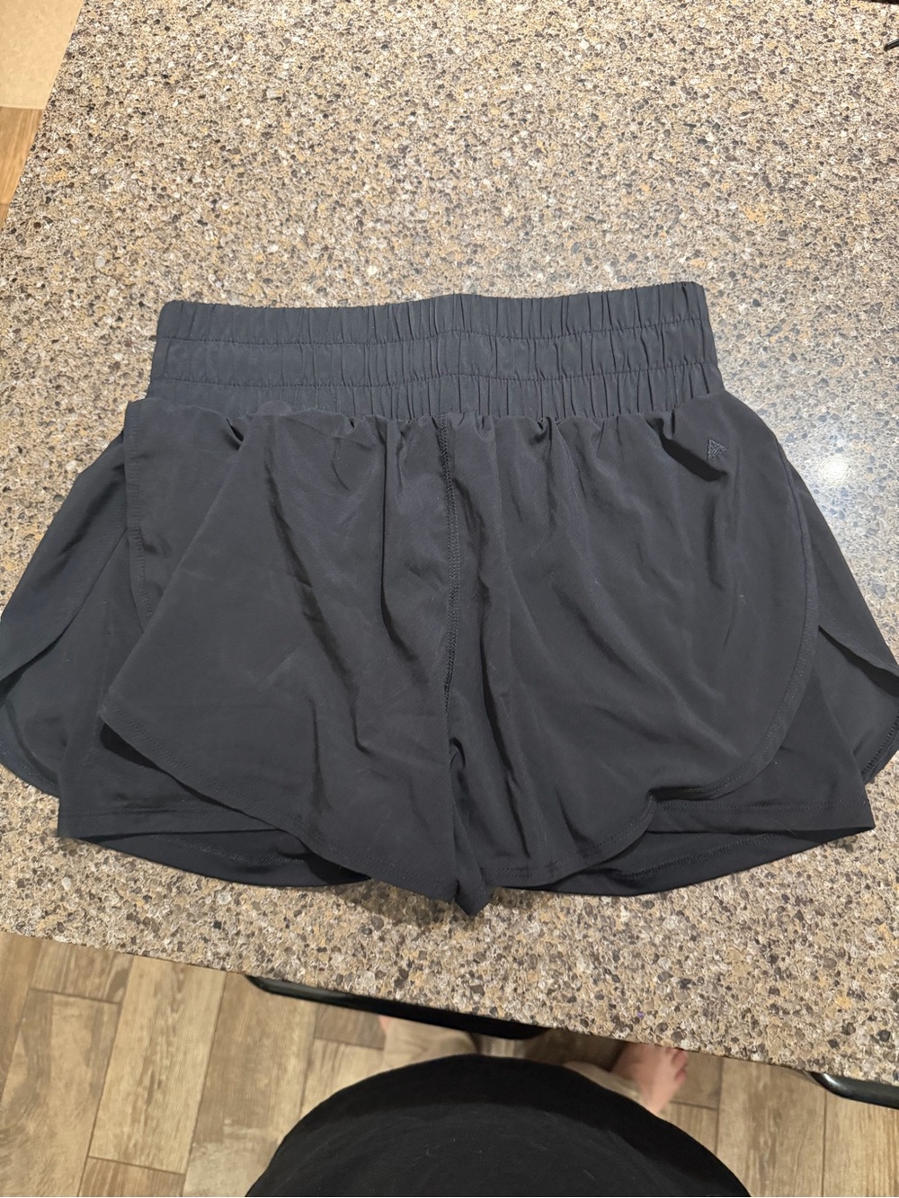 High-Rise Black Women's Athletic Shorts with Smocked Waist